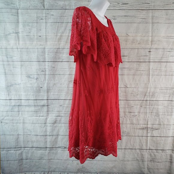 Monoreno Womens Off‎ The Shoulder Top Sz Medium Red Embroidered - Picture 3 of 7